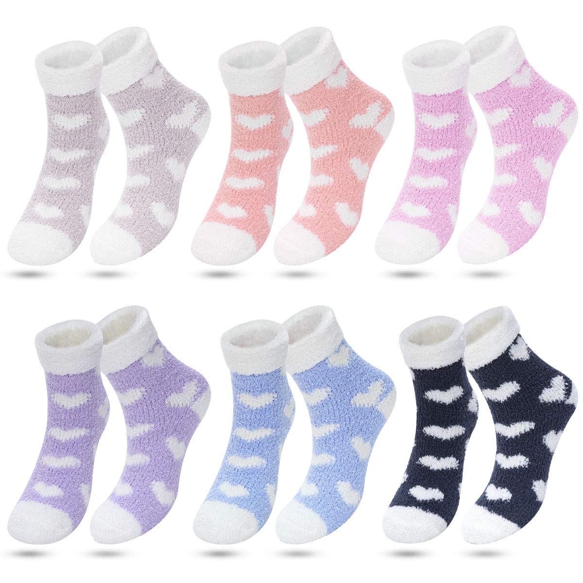 Kordear Women Fluffy Socks - 5/6 Pari Winter Bed Socks,Warm Cosy Socks Winter Thick Thermal Fuzzy Slipper Socks for Women Girls Christmas Soft Socks Gift Set (Heart)