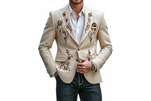 MANLYTSHIRT Men's Embroidered Cotton Linen Blazer,Vintage Western Style Tailored Fit Lightweight Jacket for Casual Semi-Formal Occasions