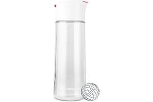 Whiskware Glass BlenderBall Whisk Leak Proof Salad Dressing Shaker Bottle with Auto Closing Lid for No Spills, 2.5 Cups, White