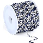 33 Feet Stainless Steel Enamel Chains Bulk, 2mm 304 Stainless Steel Navy Blue Enamel Beaded Cable Link Chain Roll Spool for Jewelry Making