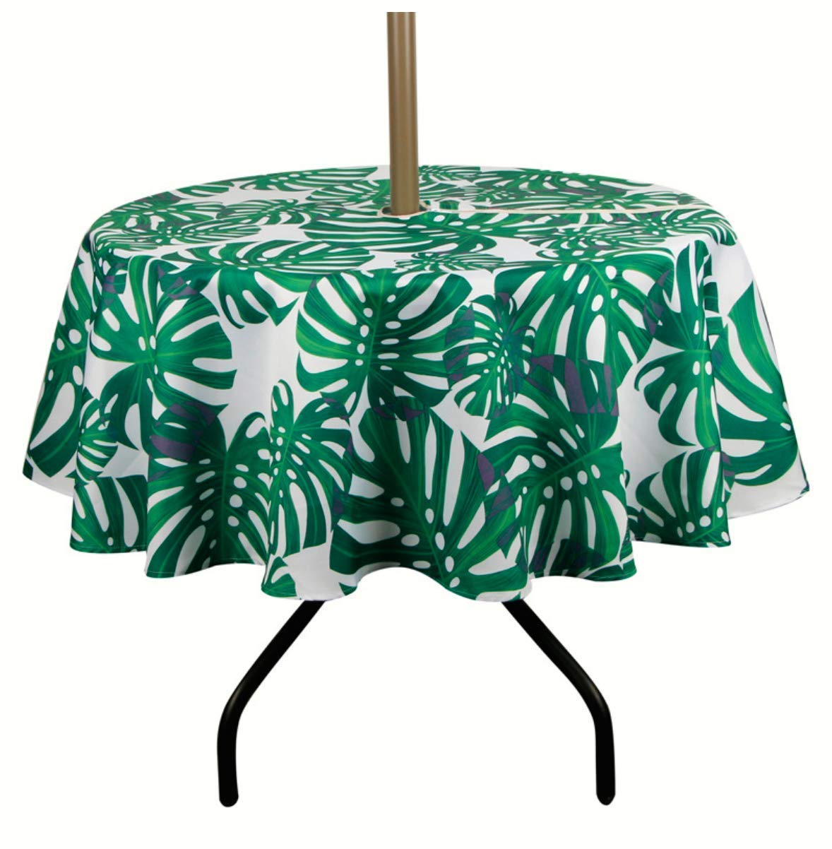 SUQ I OME Patio Outdoor Tablecloth with Umbrella Hole,Garden Tablecloth with Umbrella Hole and Zipper,Table Cloths for Host Backyard Parties, BBQs,Family Gatherings(Leaf Green,60'' Round with Zipper)