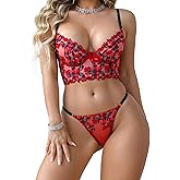 HELLOLAGIRL Women Sexy Lingerie Set Champagne Floral Sexy Sheer Embroidered Lingerie Set