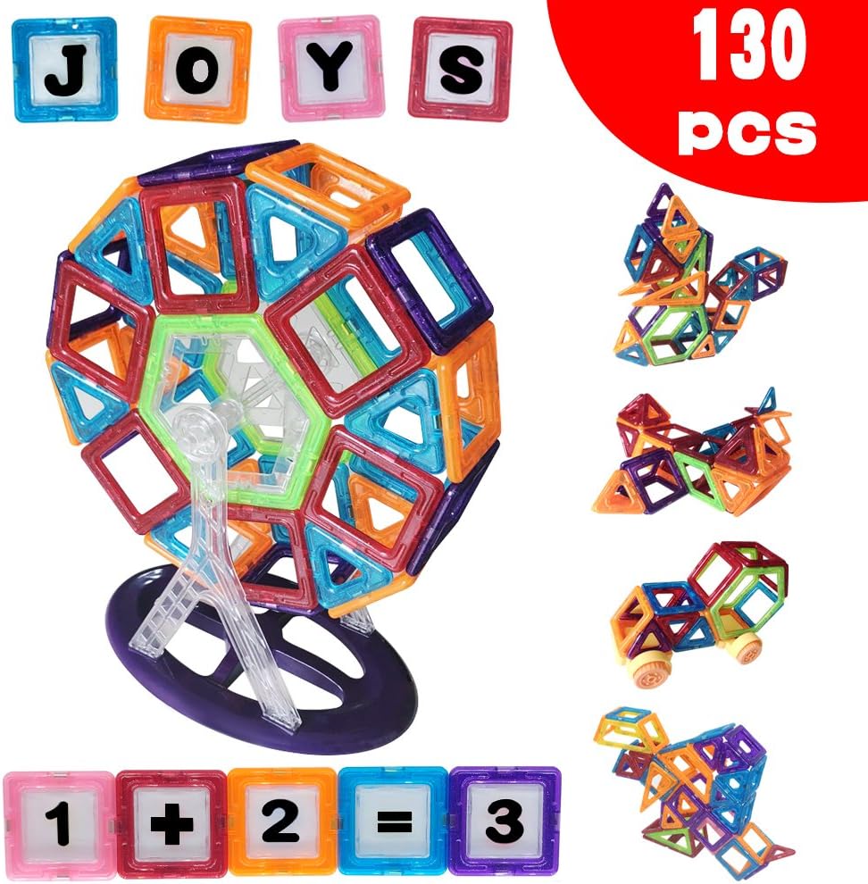 Everlife Shop Magnetic Building Blocks, 130 pcs Building Blocks Set, Kids Magnetic Toys Construction Stacking kits, Building Tiles Blocks for Creativity Educational, Come with Canvas toy Bag (Medium)