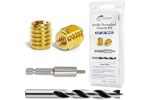 JIT FASTENER Threaded Inserts for Wood, Installation Kit, Brass, Includes 1/4-20 Knife Thread Inserts (10pcs), Drill, Installation Tool