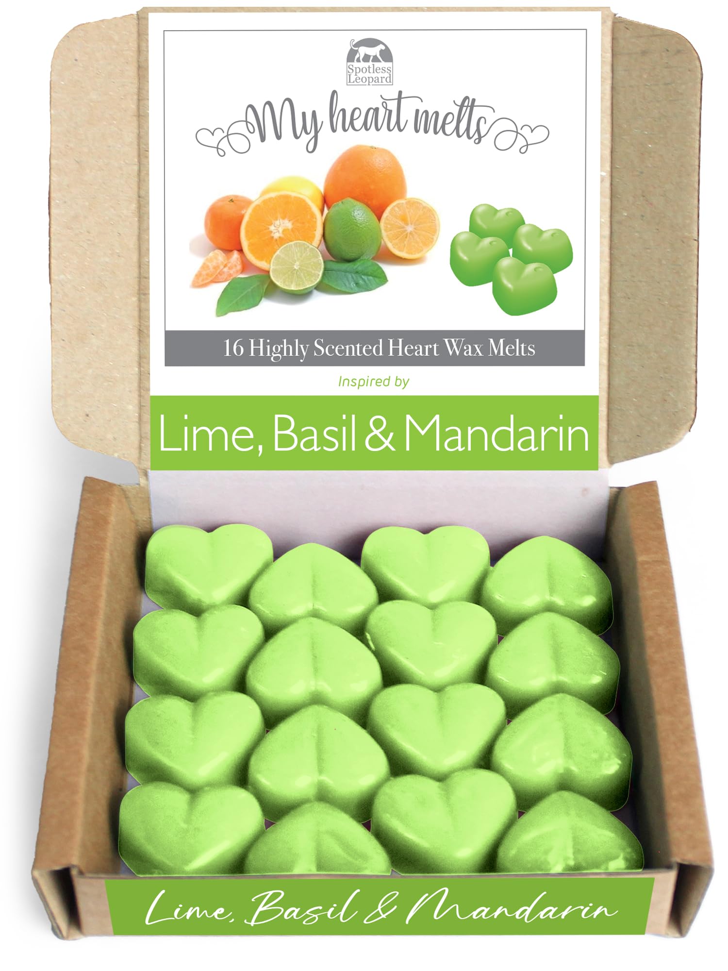 Lime Basil and Mandarin Wax Melts: 16 pcs Heart Shaped Wax Melts Scented with a Base of Essential Oils of Patchouli, Orange and Petitgrain, Candle Alternative — image 1