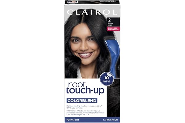 Clairol Root Touch-Up by Nice'n Easy Permanent Hair Dye, 2 Black Hair | 100% Grey Coverage | Easy Brush Application | Matches