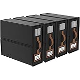 BigPonPon 4 Pack Foldable Bed Sheets Set Organizers and Storage(King & Queen Size),Linen Fabric Closet Organizers with Window,Folding Bedding Storage Box for Bedsheets and Pillow Cube Organizer-Black