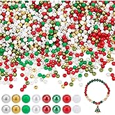 arricraft 2400Pcs Christmas Pearl Beads, 8 Colors 4mm Acrylic Round Imitation Pearl Bead Red Green Gold White Plastic Loose Spacer Beads for Christmas Jewelry Making DIY Craft Earrings