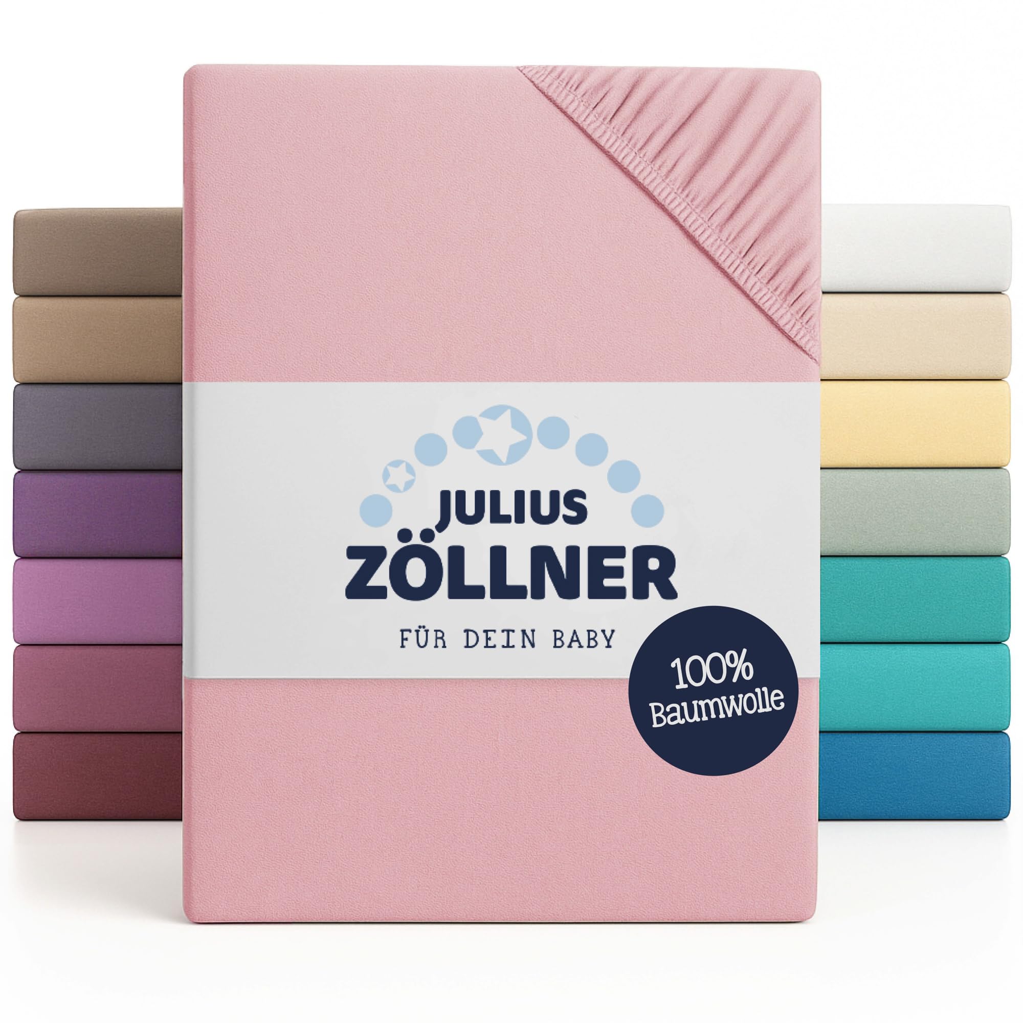 Julius Zöllner Jersey Fitted Sheet for Baby and Cot, 100% Jersey Cotton, Oeko-Tex Standard 100 Certified, Size: 60 x 120 cm / 70 x 140 cm, Pack of 2, Pink