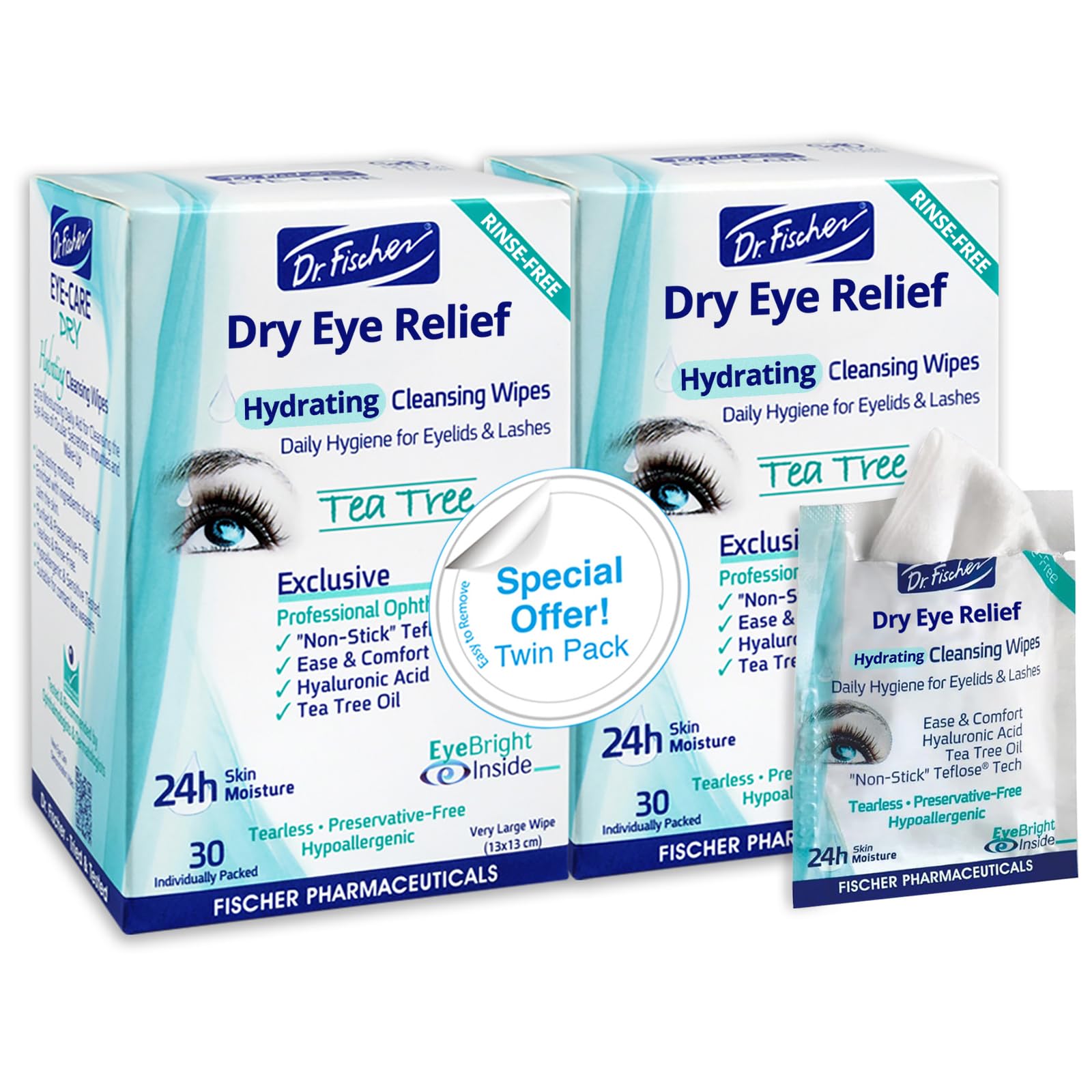 Dr. Fischer Sterile Eyelid Wipes - Cleanse the Eye Area of Ocular Secretions. Moisture-enriched to Effectively Clean & Moisturize Your Eyes