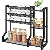 HOOBRO 4-Tier Spice Rack, Seasoning Organizer, Stackable Spice Rack Organizer, Spice Jar Storage Organizer, for Kitchen, Cupboard, Countertop, Black BK48TL01