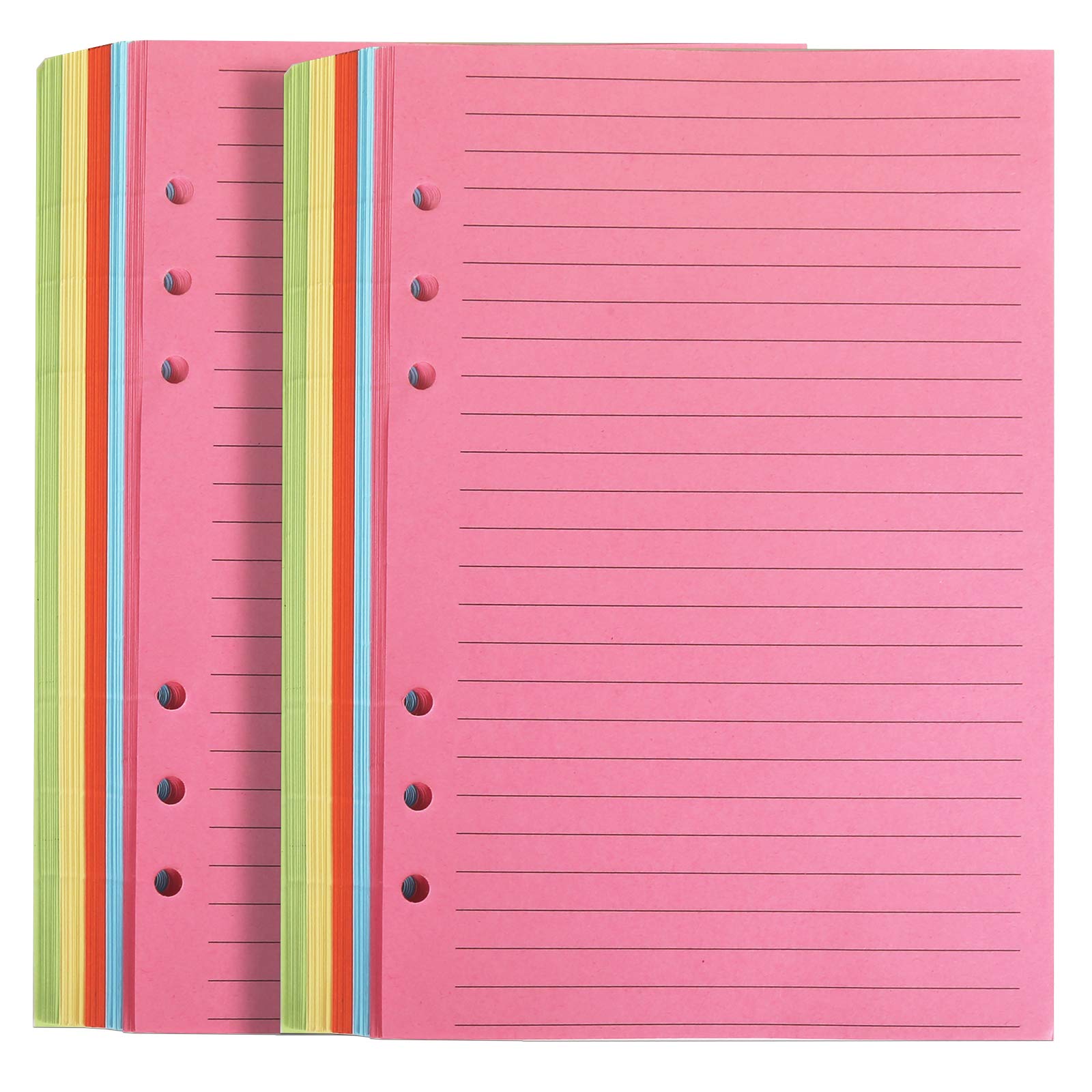 FANDAMEI 100 Sheet A5 Coloured Ruled Notepaper - 6 Punched Holes 8.23x5.59 Inch Loose-Leaf Refillable Lined Paper, A5 Diary Planner Inserts Refills for Notes Meeting Travel Record