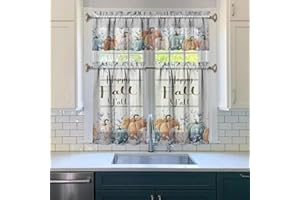 OUXIOAZ Fall Pumpkin Kitchen Curtains, Happy Fall Y'all Window Curtains, Farmhouse Thanksgiving Autumn Harvest Curtain for Kitchen Decor, 54" x 18" Valance, 27" x 36" Tier, 3 Panel Set