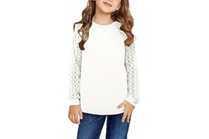 Yoklass Girls Long Sleeve Shirts Kids Lace Casual Cute Crew Neck Top Sizes 5-14 Years