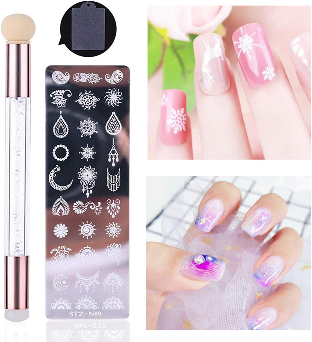 Tingbeauty Nail Stamping Plates Kit Sets, Nail Plate Template Image Plate With 1 Nail Scraper & 1 Dual-ended Nail Art Pen