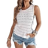 CHICME Womens Sweater Vests Knit Sleeveless Side Tie Crochet Top Fall Crewneck Hollow Out Beach Tank Cover Ups