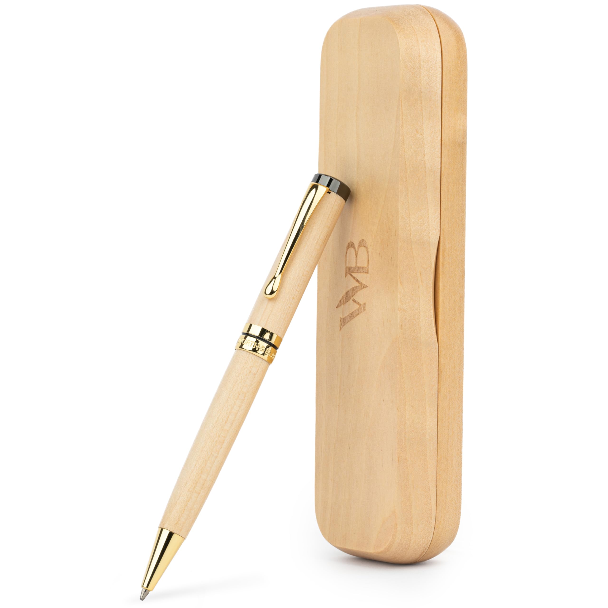 Wordsworth and Black Ballpoint Pen Set - Stunning Luxury Pen Bamboo Maplewood Gold Finish, Refillable, Best Ball Pen for Men & Women, Black Ink Refill, Elegant, Point Pen