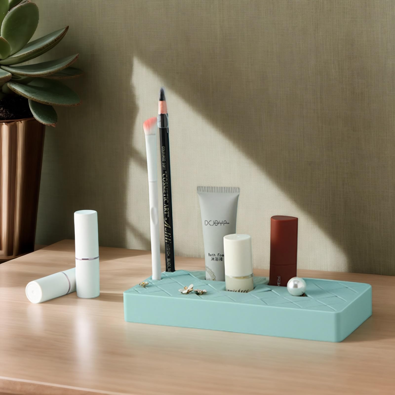 Silicone Lipstick Holder, Cosmetic Storage Stand Makeup Box Organizer for Brush Lip Eye Makeup Pencil Bottles,18+6 Slots
