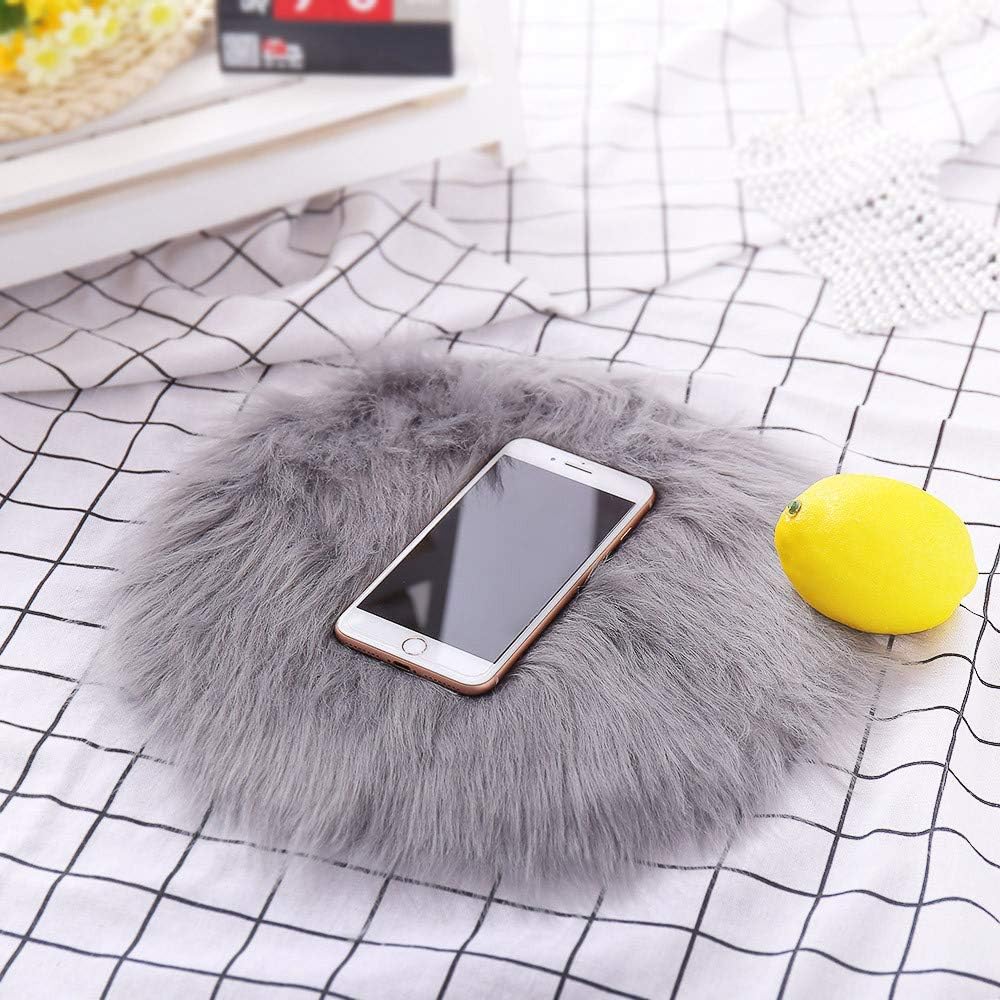 HLZDH faux fur soft fluffy single sheepskin stule Style Rug, Faux Fleece Chair Cover Seat Pad Soft Fluffy Shaggy Area Rugs For Bedroom Sofa Floor (Round gray, 30 X 30 CM)