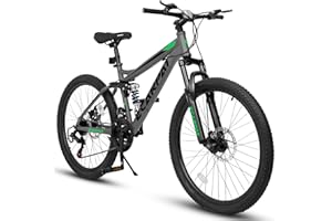 Ecarpat 24/26/27.5 Inch Mountain Bike Full Suspension, 21 Speed Mountain Bicycle with Steel Frame and Dual Disc Brakes, Trail Commuter City Bike for Teenagers Adult Men Women