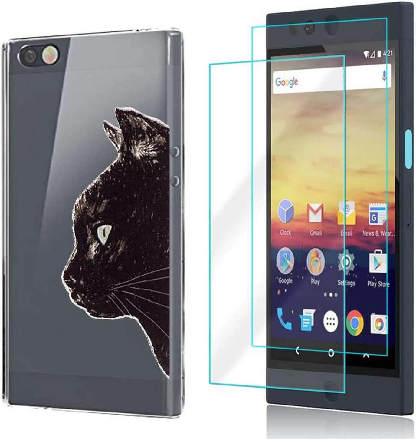 (3 in 1) for Nextbit Robin Case + 2 Pack Glass Screen Protector Slim Clear Soft TPU Silicone Phone Case Cover with (Cat) for Nextbit Robin Case