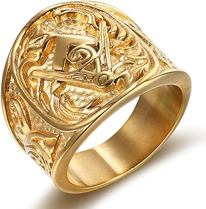 Masonic Ring Stainless Steel Gold Plated Freemason Mason