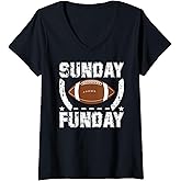 Womens Sunday Funday Vintage Football Sport V-Neck T-Shirt