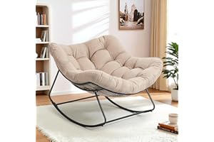 Dovov Indoor Rocking Papasan Chair, 450 lbs Oversized Indoor Egg Comfy Chairs, Rocking Reading Chair with Thickened Cushion, Lounge Cozy Chairs for Bedroom Living Room, Beige