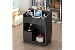 Small Reception Desk,White Reception Counter with Lockable Drawers,Lockable Lockers,Convenience Store,Clothing Store,Barber S