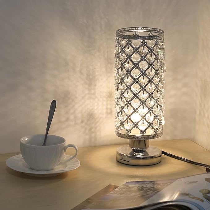 HAITRAL Crystal Table lamp Small Bedside Table Lamp with Clear 110