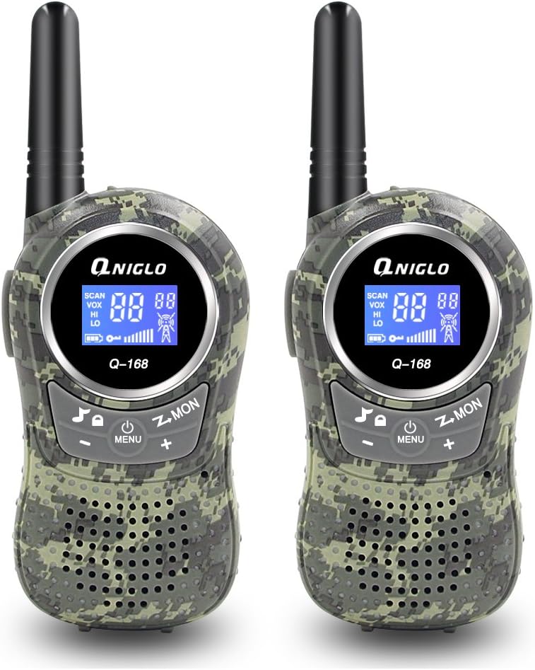 QNIGLO Q168 Walkie Talkies for Kids , 22 Channel FRS/GMRS Two Way Radio with 3 Miles Long Range Handheld Mini Walkie Talkies (Pack of 2, Camo Green)