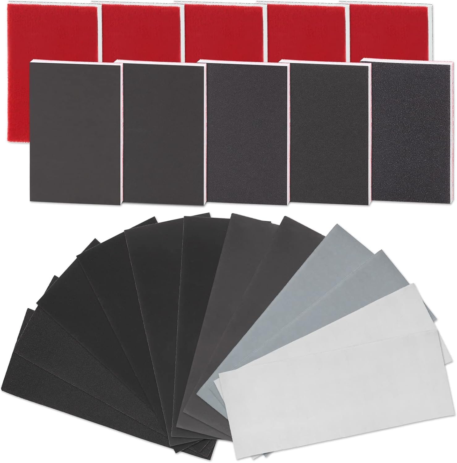 Glarks 32Pcs Sanding Sponge Kits Including 20Pcs 320-2500 Grits Sanding Sponge Washable Flexible Soft Foam Sanding Pads Sanding Blocks and 12Pcs 240-5000 Grits Sandpaper for Metal Wood Furniture