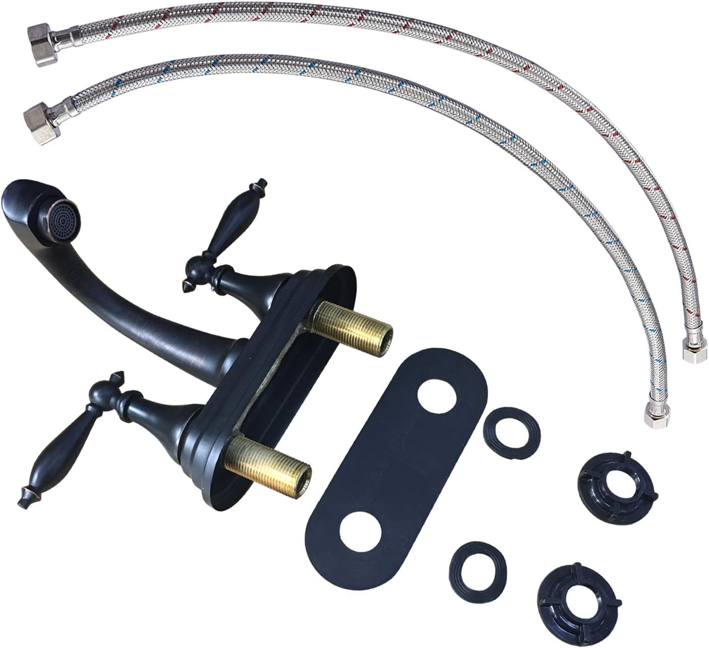 Bathroom Sink Faucet 4 Inch 2 Hole Center Oil Rubbed Bronze 2 Handle Lavatory Mixer Tap Deck Mount Centerset - - 