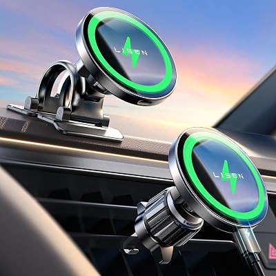 LISEN for 15W MagSafe Car Mount Charger,Magnetic Wireless Cars Charger,Magnetic Phone Holder for Cars,Phone Holders for Your Car Accessories for Men Women Jeep Ford F150 for iPhone 17-12,Samsung,Gifts