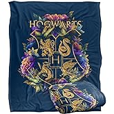 Harry Potter Hogwarts Multi-Colored Floral Crest Officially Licensed Silky Touch Super Soft Throw Blanket 50" x 60"