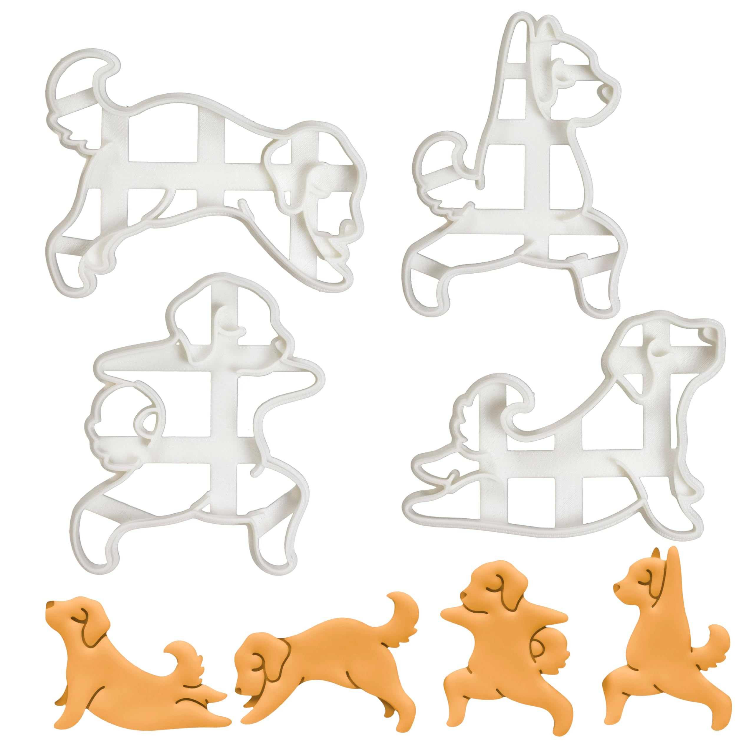BAKERLOGY Set of 4 Yoga Dog cookie cutters (Designs: Warrior Pose 1, 2, Upward Facing, Downward Facing)- Bakerlogy - Detailed Biscuit Cutter Design for Baking and Crafts, ideal on fondant, dough, clay