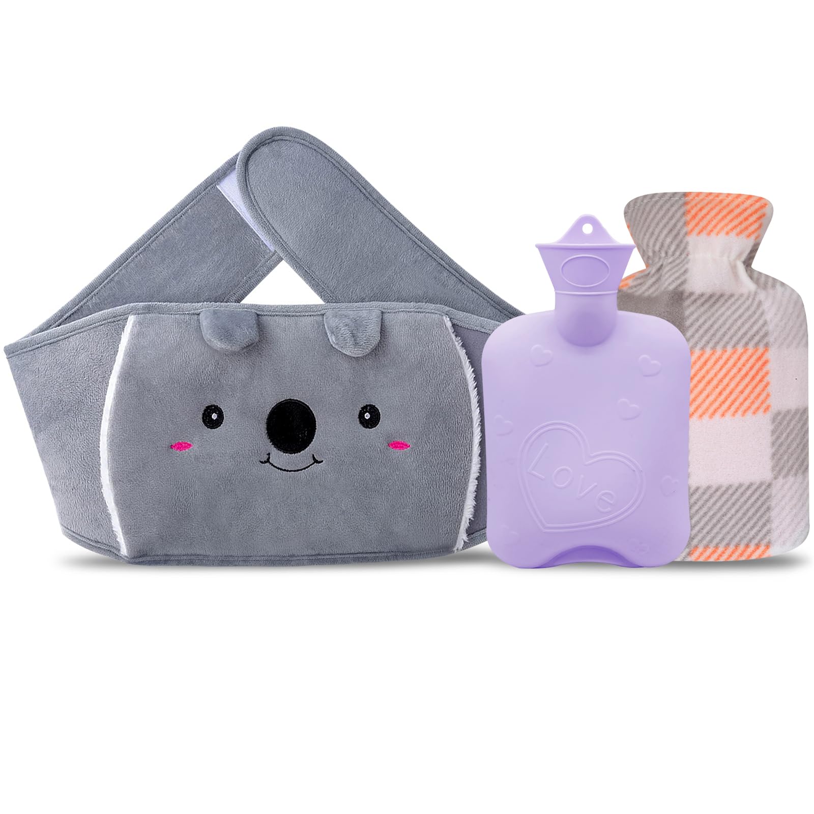 Hot Water Bottle Belt, 2L wrap Around Wearable Hot Water Bag Soft Waist Cover, PVC Koala Hot Water Bottle Strap for Neck, Shoulder, Back, Legs Warm and Period Relief (AP-hot Water Bottle- Purple)