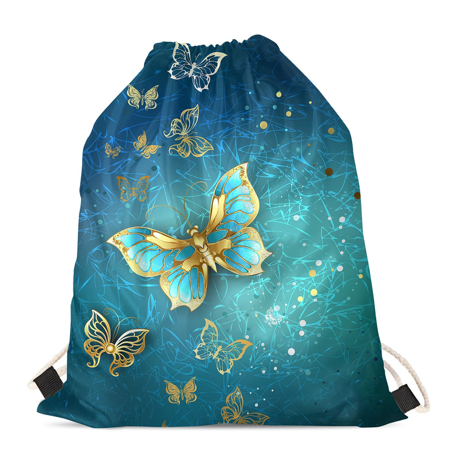 Showudesigns Graffiti Butterfly Drawstring Tote Bag Kids Girls Cinch Gym Bags Storage Backpack Draw String Bag for School Gym Traveling Swimming Blue — image 1