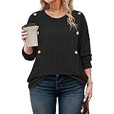 Siddhe Sweaters for Women Plus Size Long Sleeve Crewneck Tops Fall Winter Pullover Dressy Casual Shirts Button Clothes XL-5XL