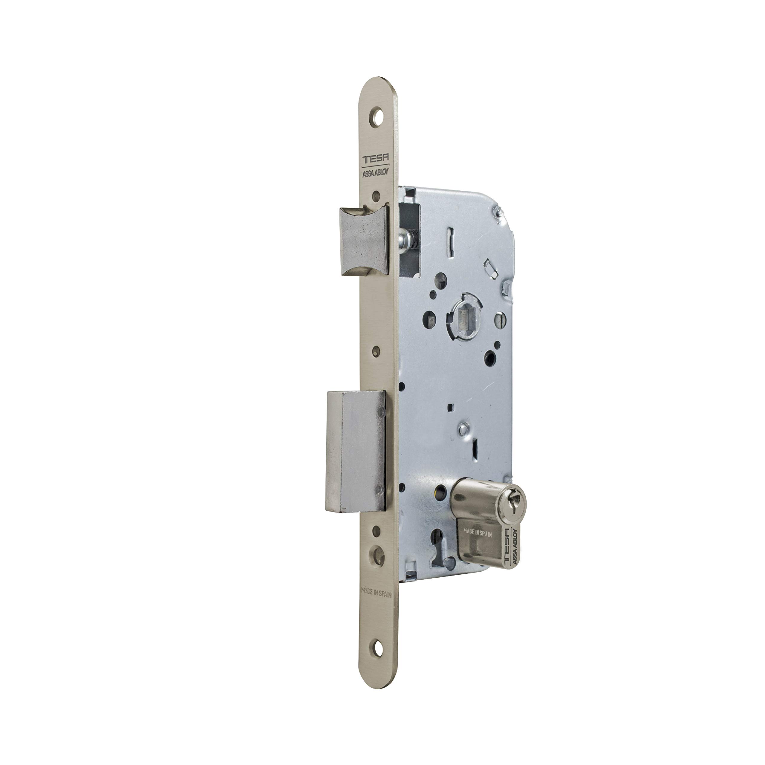 Tesa Assa Abloy Mortice Lock for Wooden Doors with Cylinder 130 50 Red HN S/CA.C8, Nickel-Plated, Entrada 50 mm