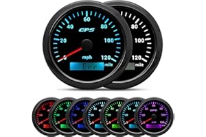ARTILAURA GPS Speedometer 85mm 3-3/8" 7 Color 120MPH Gauge with GPS Antenna Odometer Waterproof for AUTO Car Truck Boat Marine (All Black)
