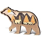 KOYILTD Wooden Forest Animal Wall Art Mountain Forest Wood Wall Decor Nature Woodland Woodland Nursery Decor Native American 