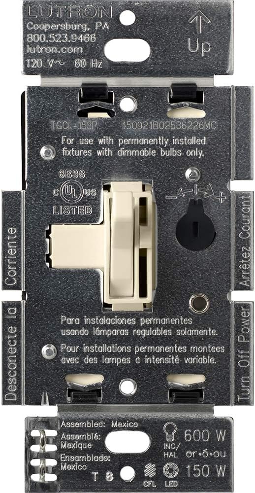 Lutron Toggler LED+ Dimmer Switch | 150-Watt, Single-Pole/3-Way | TGCL-153PH-IV | Ivory - Wall Dimmer Switches - 