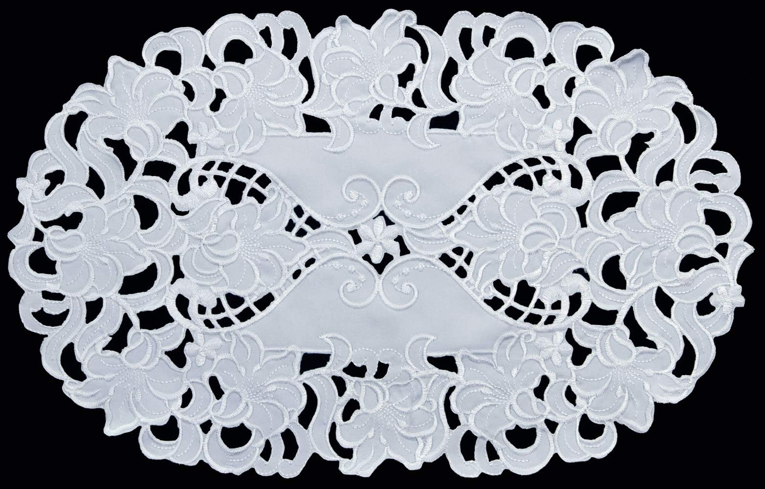 Creative Linens 4PCS Embroidered Floral Placemats 11x17" Oval White, Set of 4 Pieces