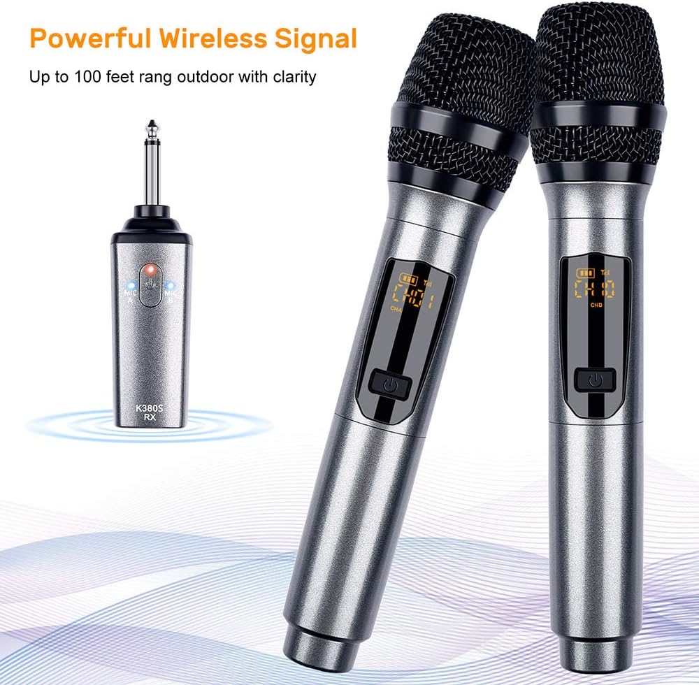 LEKATO 2.4GHz Wireless Microphones,Metal Singing Microphone,Rechargeable Dual Handheld Cordless Mic Up to 30 Hours Runtime,Karaoke Mic Set for Singing,Speech,Church,Party,Home KTV,DJ,Wedding (Silver) - Image 4