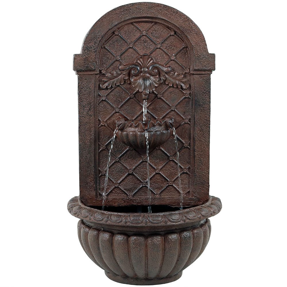 Sunnydaze Venetian Outdoor Wall Water Fountain, Includes Electric Submersible Pump, Iron Finish, 27 Inch