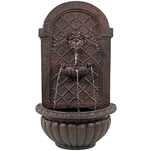 Sunnydaze Venetian Outdoor Wall Water Fountain, Includes Electric Submersible Pump, Iron Finish, 27 Inch