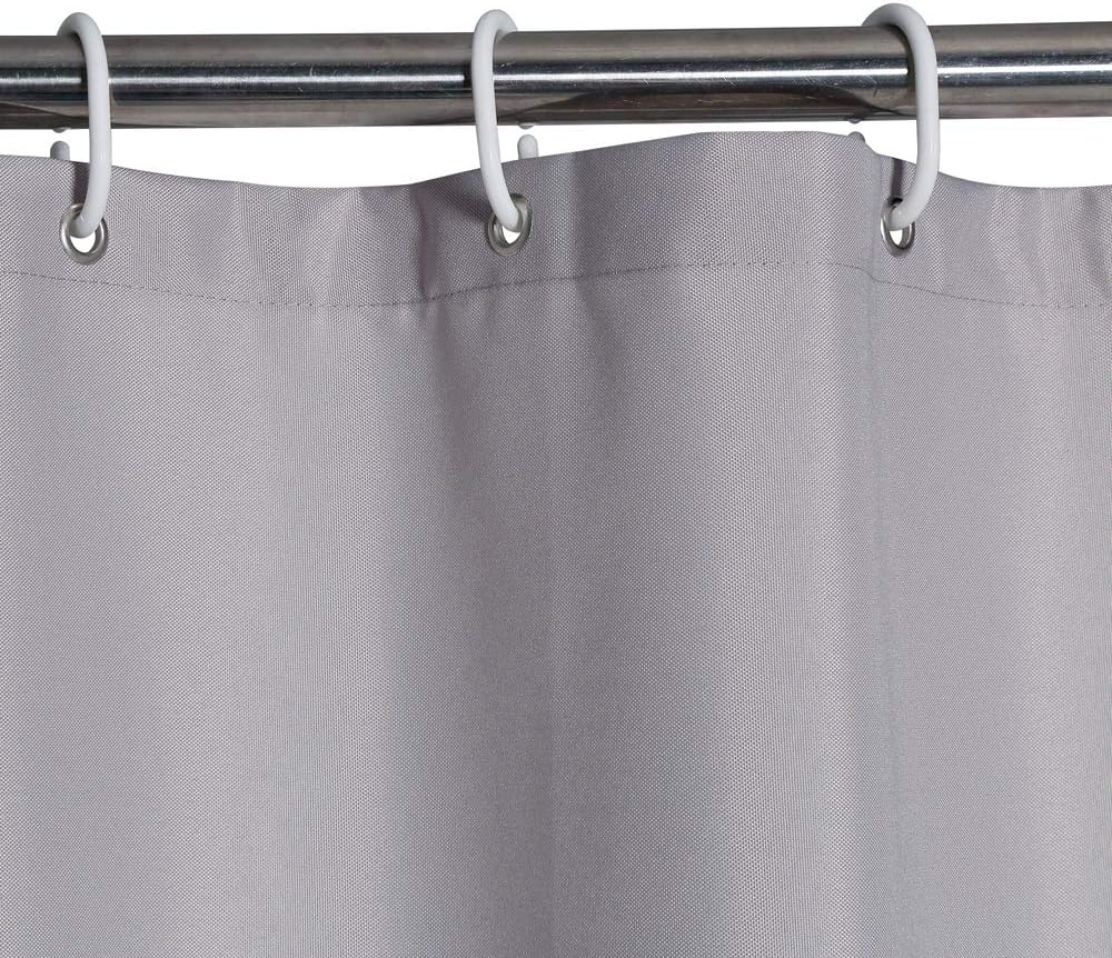 EurCross Grey Shower Curtain Mould and Mildew Resistant,Water Resistant and Anti Mould Bathroom Extra Long Fabric Shower Curtain or Liner 180 x 210cm Drop with 12 White Plastic Hooks - Image 3