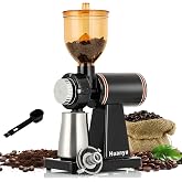 Huanyu 60mm Flat Burr Coffee Grinder, 8 Grind Settings for Home Brew Black | 60mm stainless flat burr, anti-static magnetic outlet, 8oz bean hopper, stainless sifting cup, for espresso &amp; french press