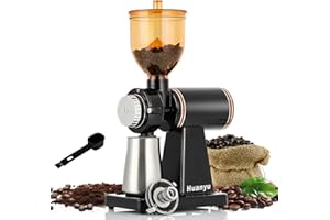 Huanyu Stainless Steel Coffee Grinder Electric with 8 Grinding Settings Flat Burr Coffee Grinder Adjustable Burr Coffee Grinders for Home Use Black